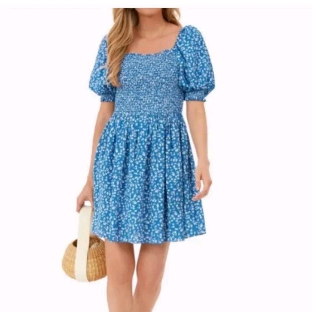 Hyacinth House Ditsy Floral Smocked Puff Sleeve Mini Dress M NWT